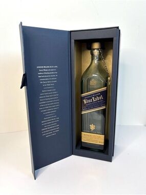 Johnnie Walker Blue Label Scotch Whisky Empty Blue & Gold Bottle and Box